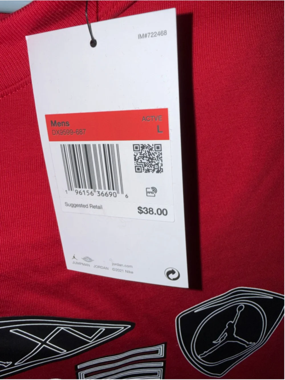 Men's Jordan Graphic Short Sleeve Tee, Size L, Red and Black